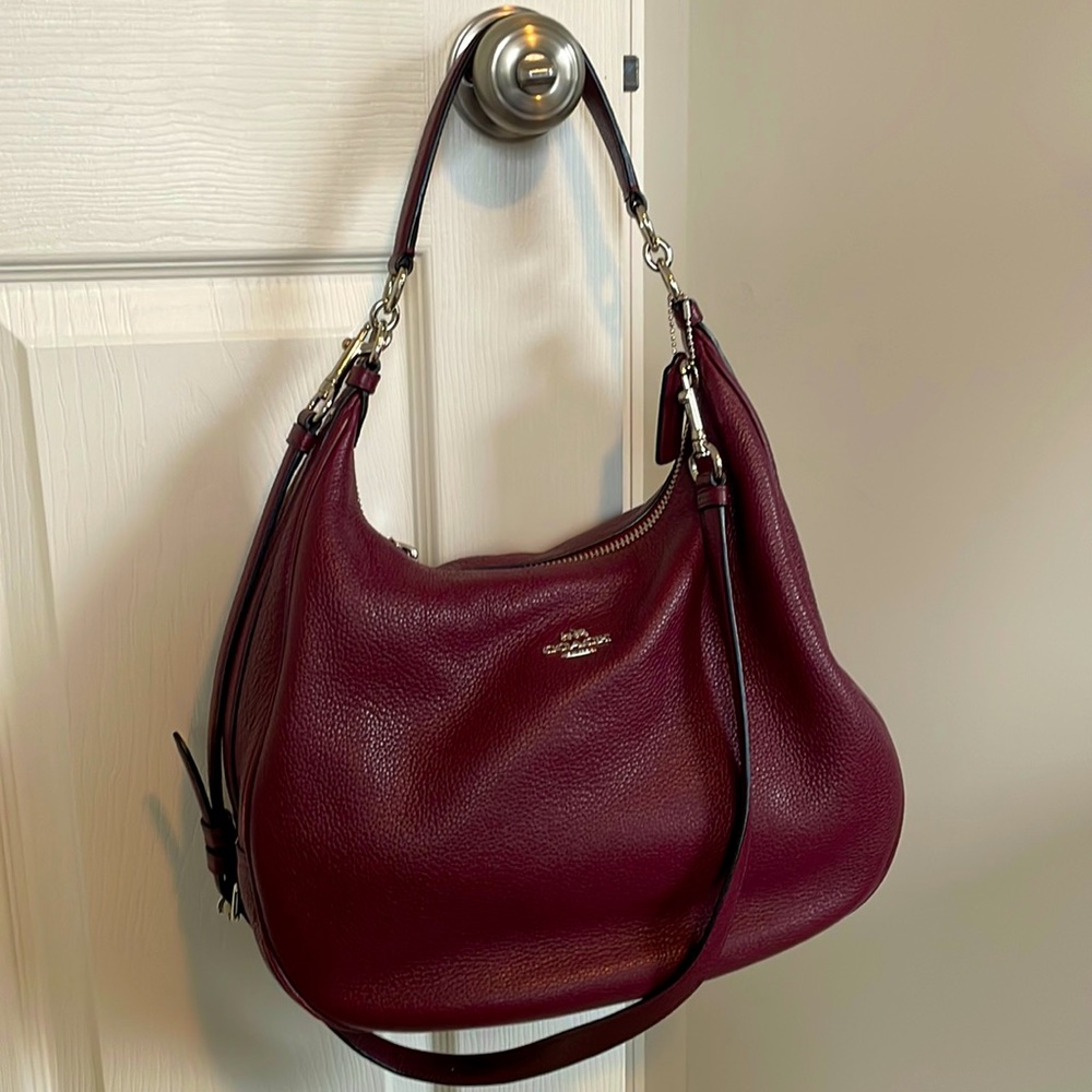 Coach Burgundy Saddle Pebble Leather Hobo Bag